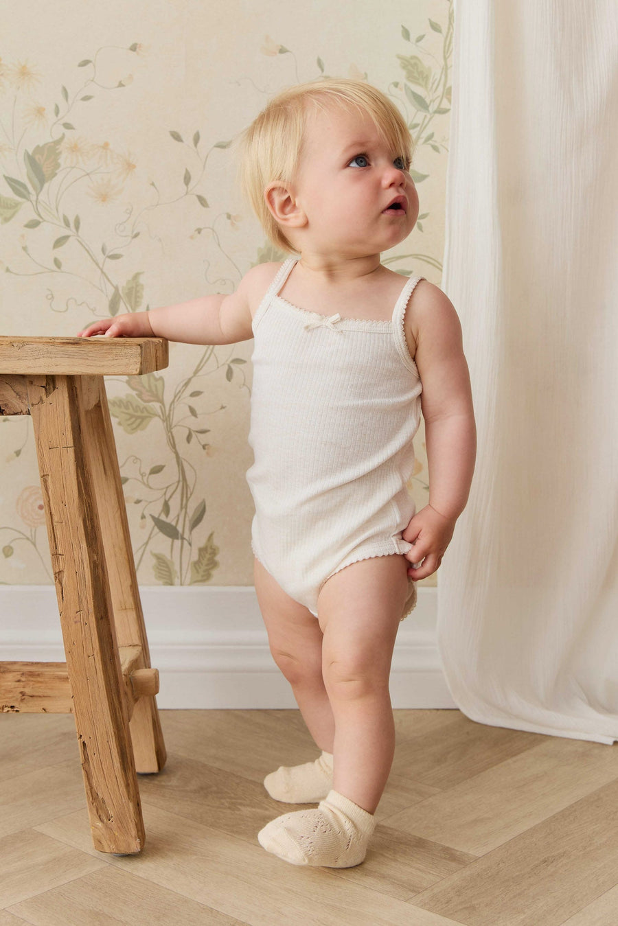 Organic Cotton Modal Singlet Bodysuit - Parchment Childrens Bodysuit from Jamie Kay USA