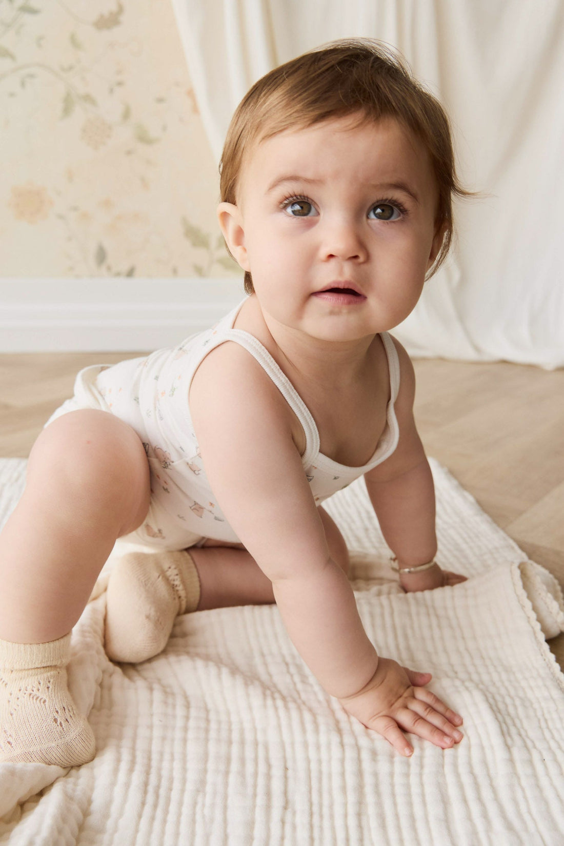 Organic Cotton Jude Singlet Pyjama Set - Lapin Jardin Crisp Childrens Pyjama from Jamie Kay USA