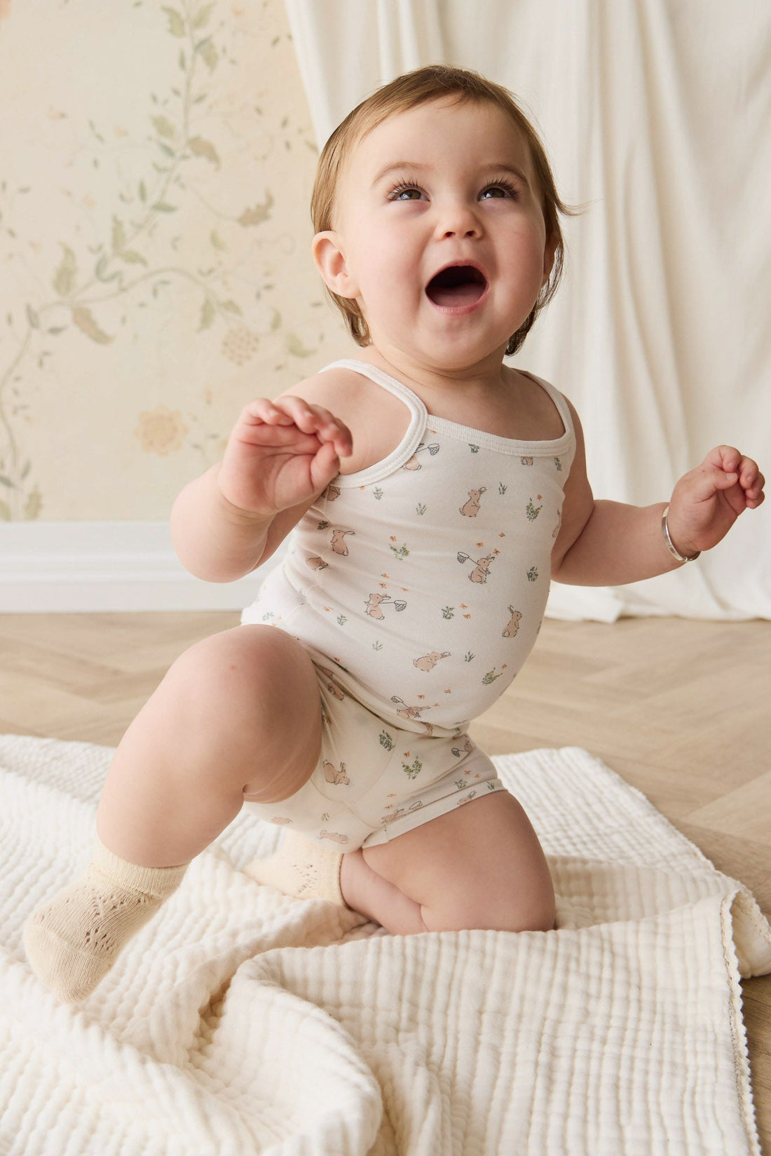 Organic Cotton Jude Singlet Pyjama Set - Lapin Jardin Crisp Childrens Pyjama from Jamie Kay USA