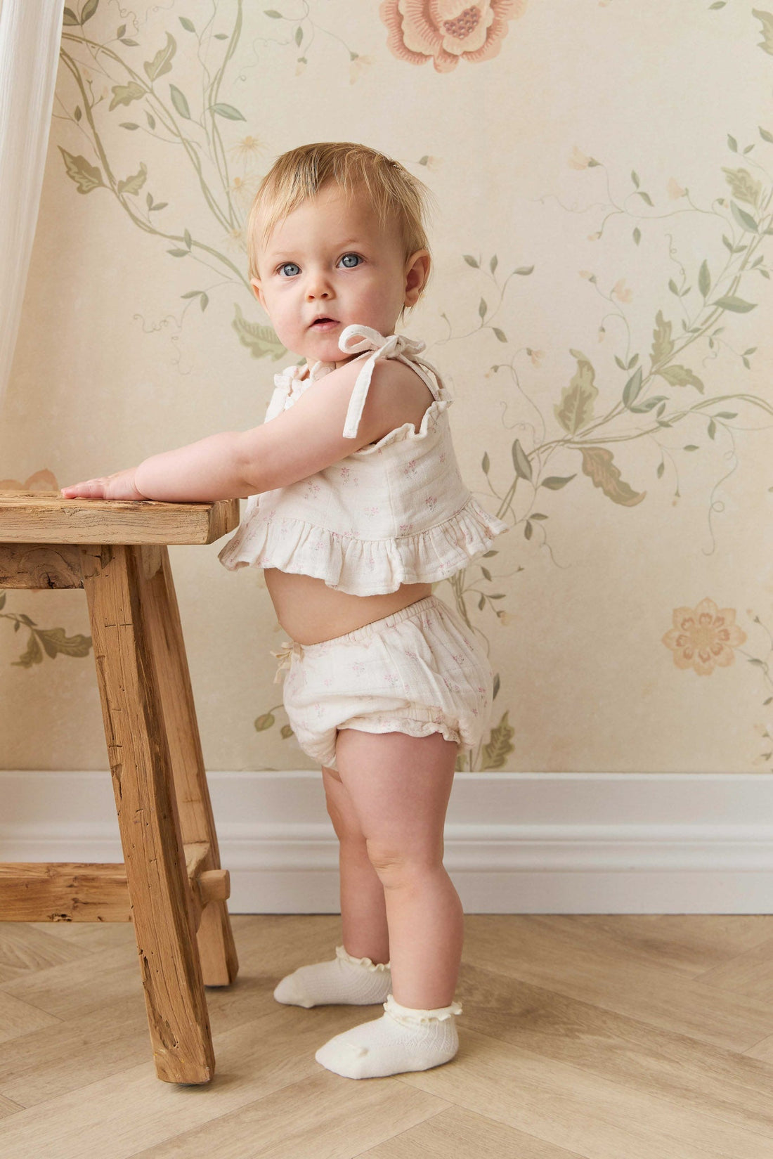 Organic Cotton Muslin Frill Bloomer - Pauline Pink Childrens Bloomer from Jamie Kay USA