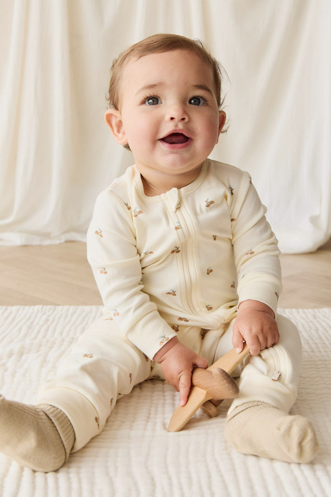 Organic Cotton Reese Zip Onepiece - Forest Night Acorns Childrens Onepiece from Jamie Kay USA