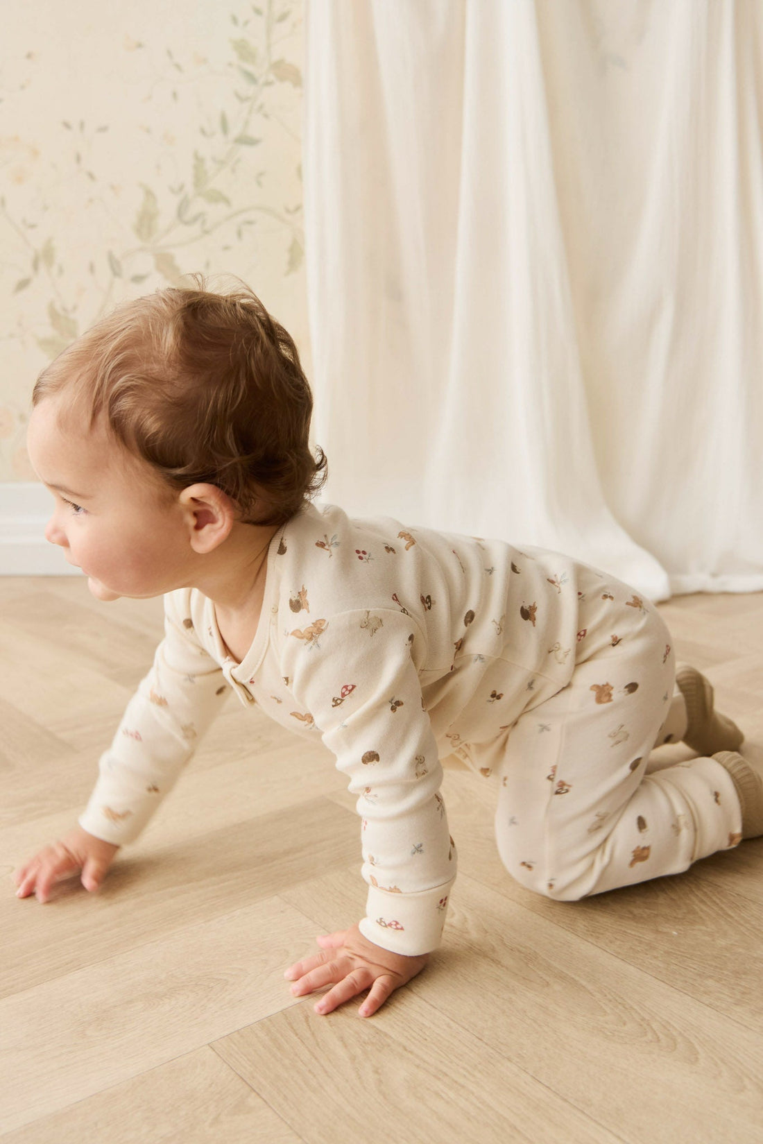 Organic Cotton Reese Zip Onepiece - Forest Gathering Childrens Onepiece from Jamie Kay USA