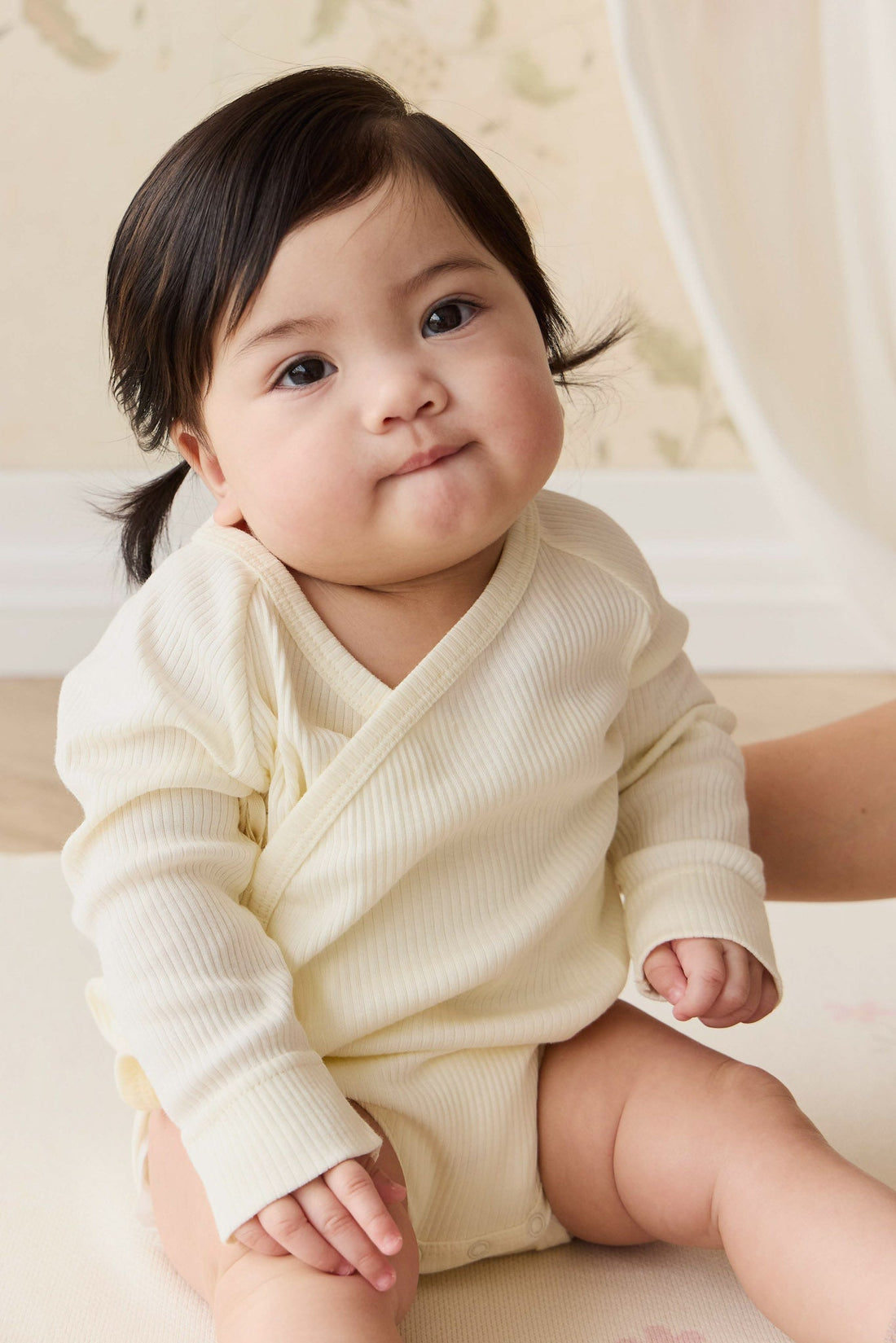 Organic Cotton Modal Marina Long Sleeve Bodysuit - Parchment Childrens Bodysuit from Jamie Kay USA