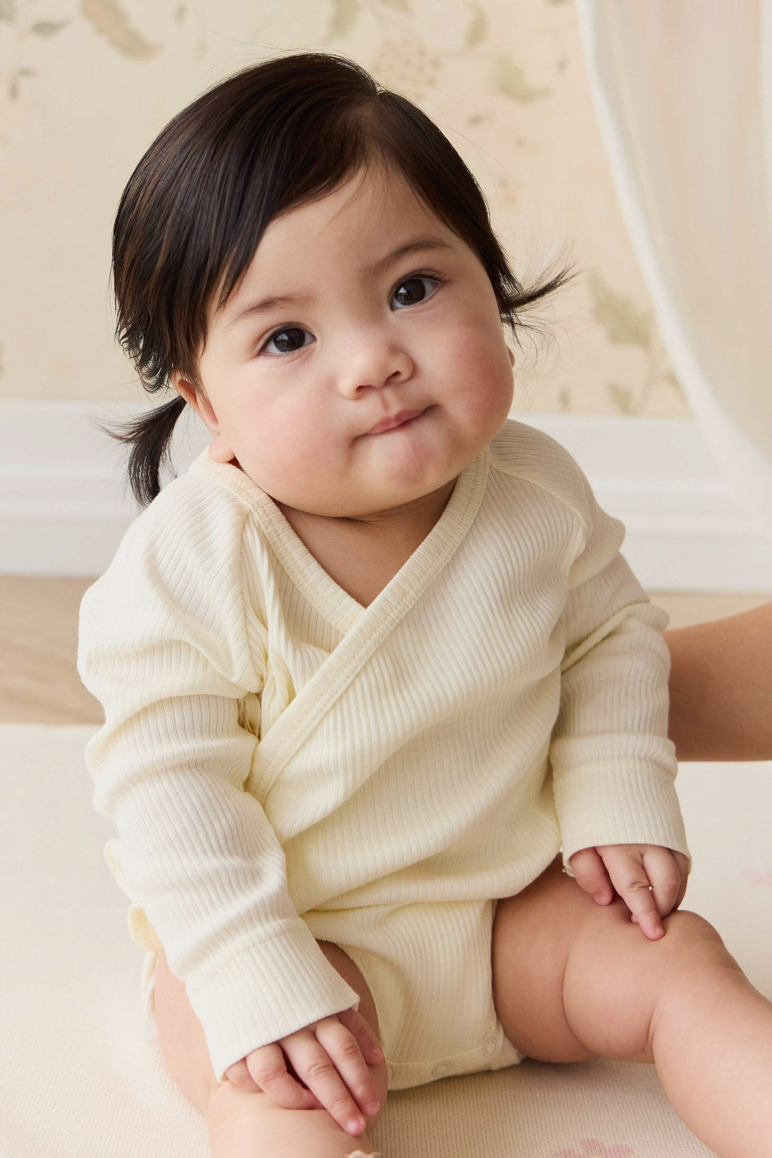 Organic Cotton Modal Marina Long Sleeve Bodysuit - Parchment Childrens Bodysuit from Jamie Kay USA