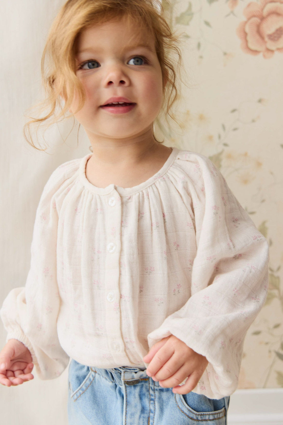 Organic Cotton Muslin Heather Blouse - Pauline Pink Childrens Top from Jamie Kay USA