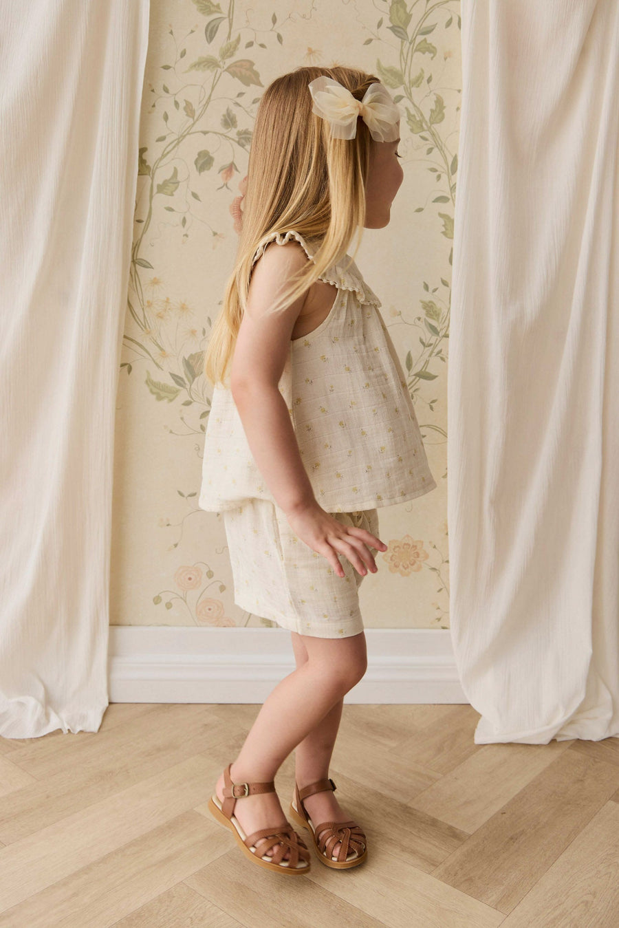 Organic Cotton Muslin Emelia Short - Vintage Ditsy Childrens Short from Jamie Kay USA