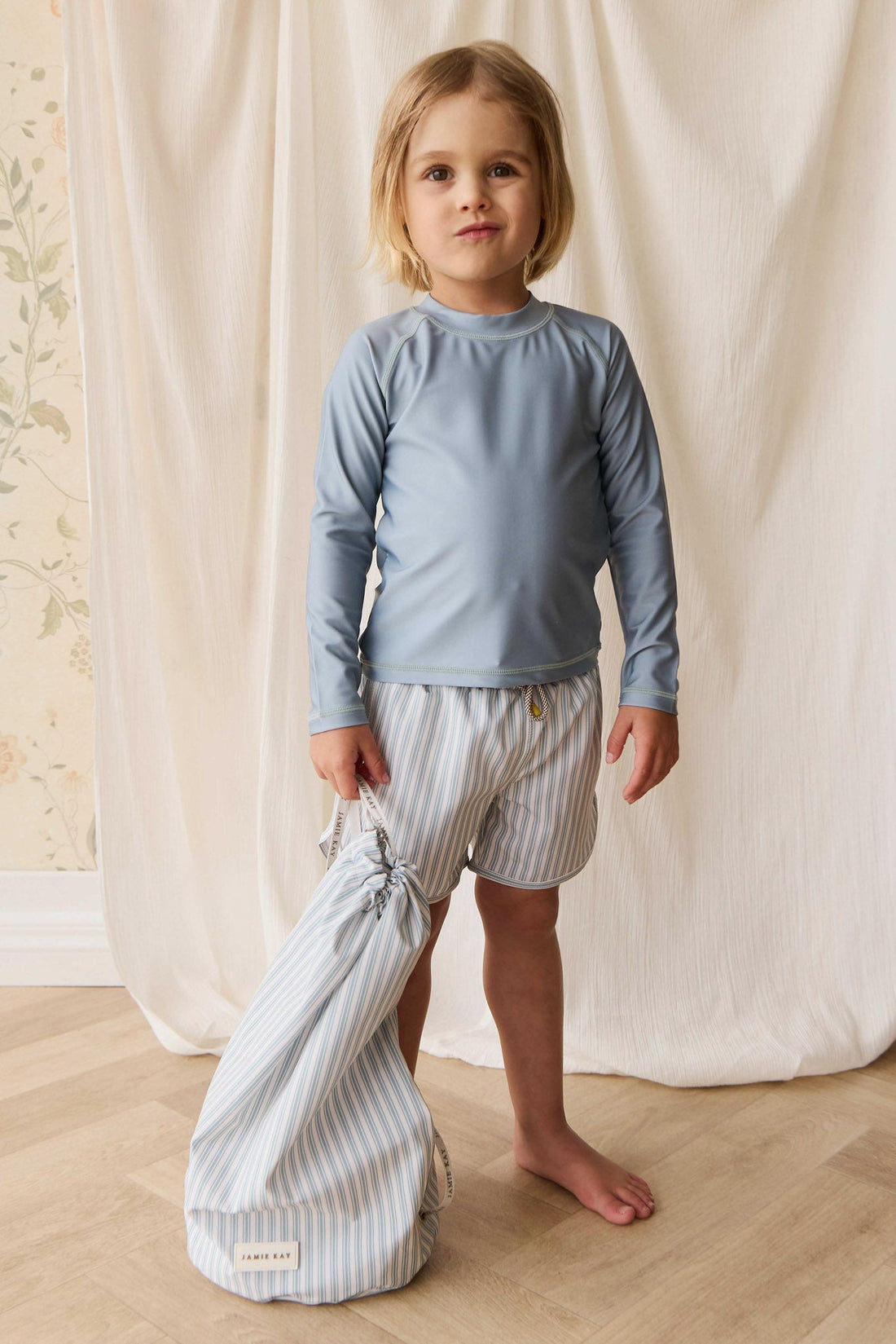 Declan Board Short - Variegated Stripe Cenote Childrens Swimwear from Jamie Kay USA