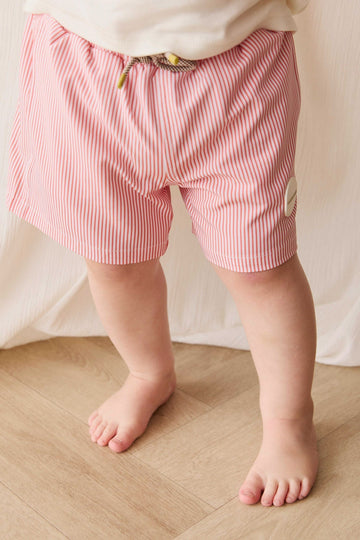 Wyatt Board Short - Terracotta Stripe Childrens Swimwear from Jamie Kay USA