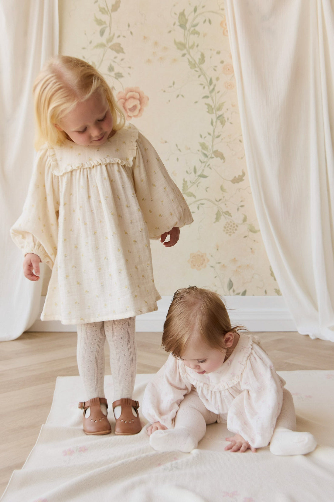 Organic Cotton Muslin Amira Dress - Vintage Ditsy Childrens Dress from Jamie Kay USA