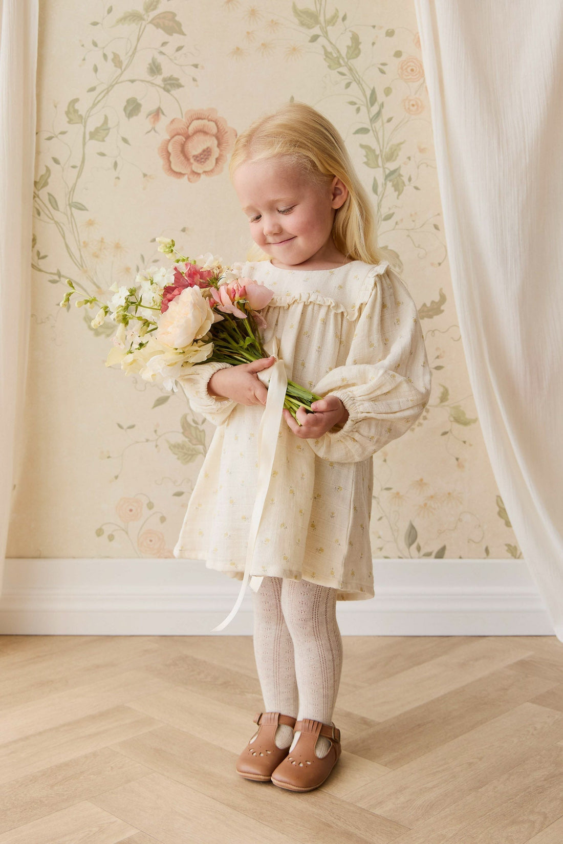 Organic Cotton Muslin Amira Dress - Vintage Ditsy Childrens Dress from Jamie Kay USA