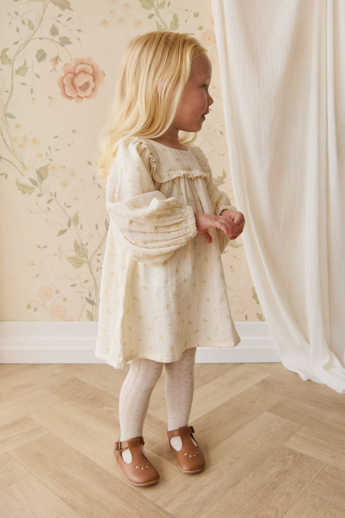 Organic Cotton Muslin Amira Dress - Vintage Ditsy Childrens Dress from Jamie Kay USA
