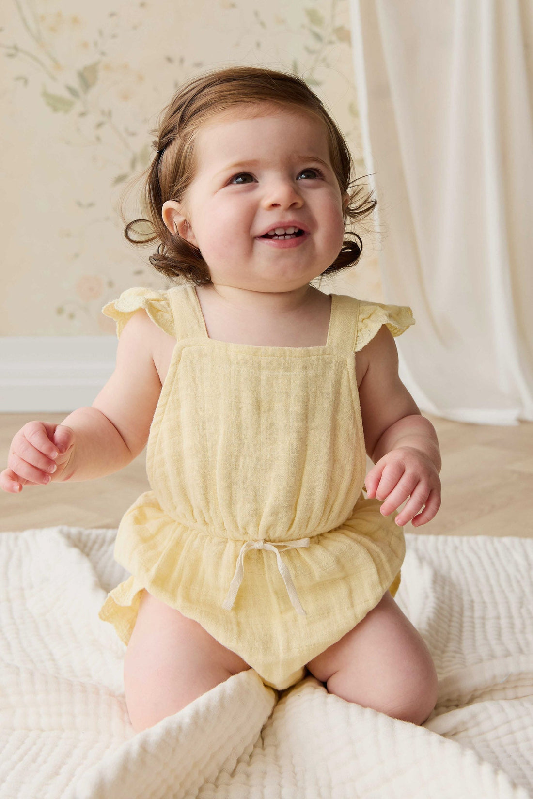 Organic Cotton Muslin Luciana Playsuit - Sunshine Childrens Playsuit from Jamie Kay USA