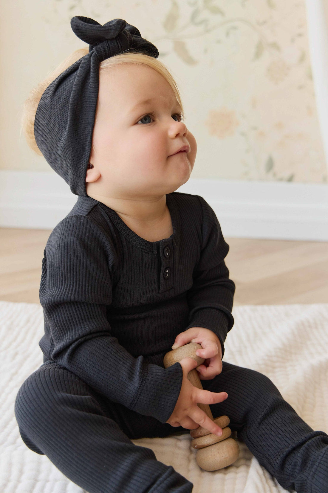 Organic Cotton Modal Long Sleeve Bodysuit - Ebony Childrens Bodysuit from Jamie Kay USA