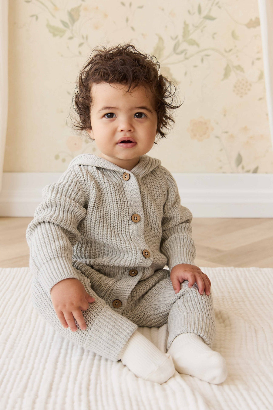 Bear Knit Onepiece - Light Grey Marle Childrens Onepiece from Jamie Kay USA