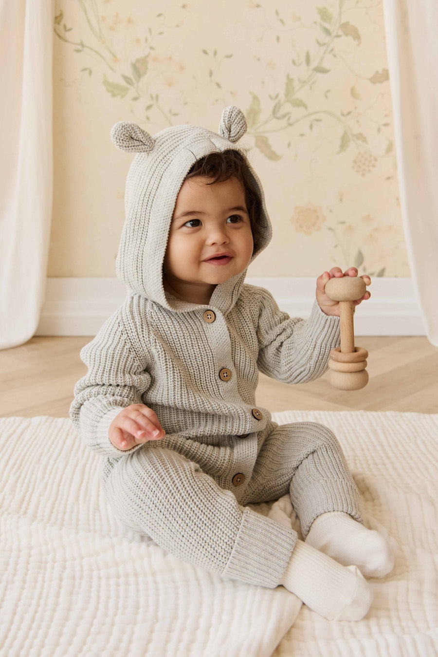 Bear Knit Onepiece - Light Grey Marle Childrens Onepiece from Jamie Kay USA