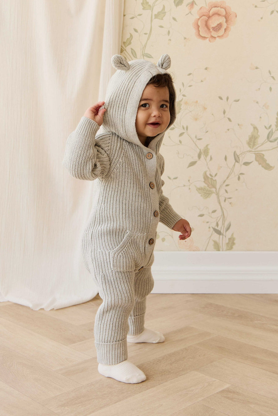 Bear Knit Onepiece - Light Grey Marle Childrens Onepiece from Jamie Kay USA
