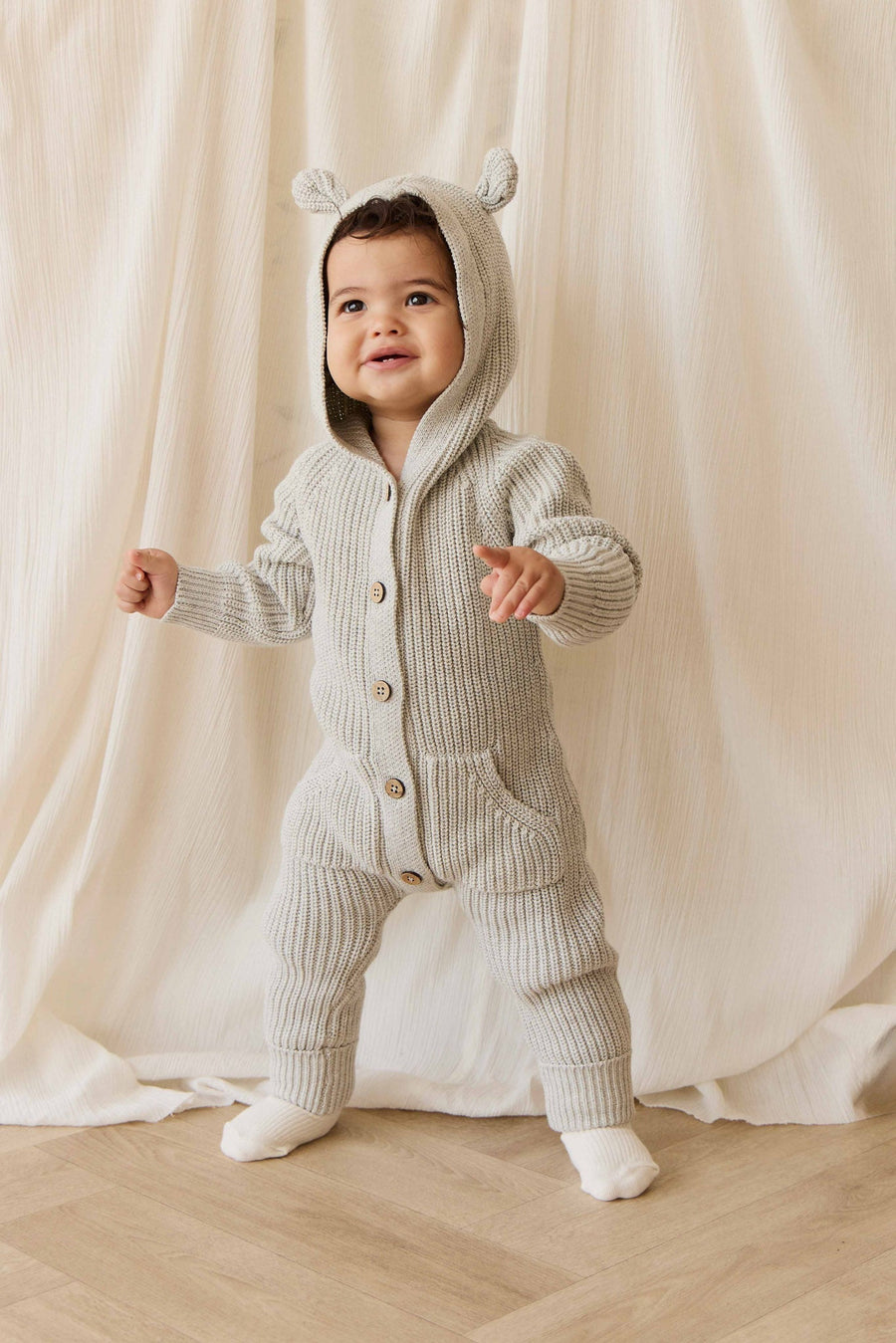 Bear Knit Onepiece - Light Grey Marle Childrens Onepiece from Jamie Kay USA
