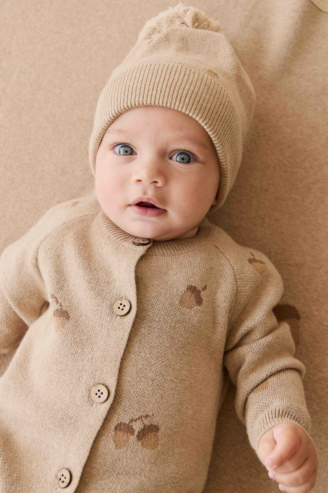 Easton Hat - Forest Acorns Cashew Marle Childrens Beanie from Jamie Kay USA