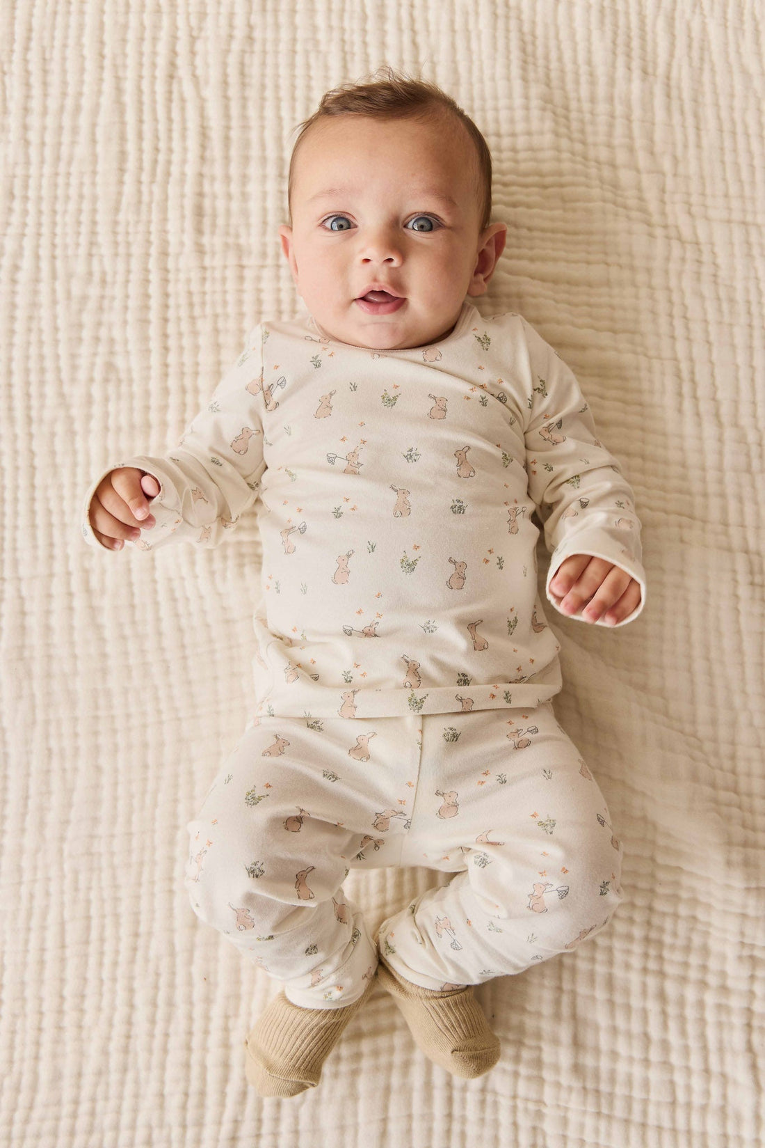 Organic Cotton Jarrah Long Sleeve Pyjama Set - Lapin Jardin Crisp Childrens Pyjama from Jamie Kay USA