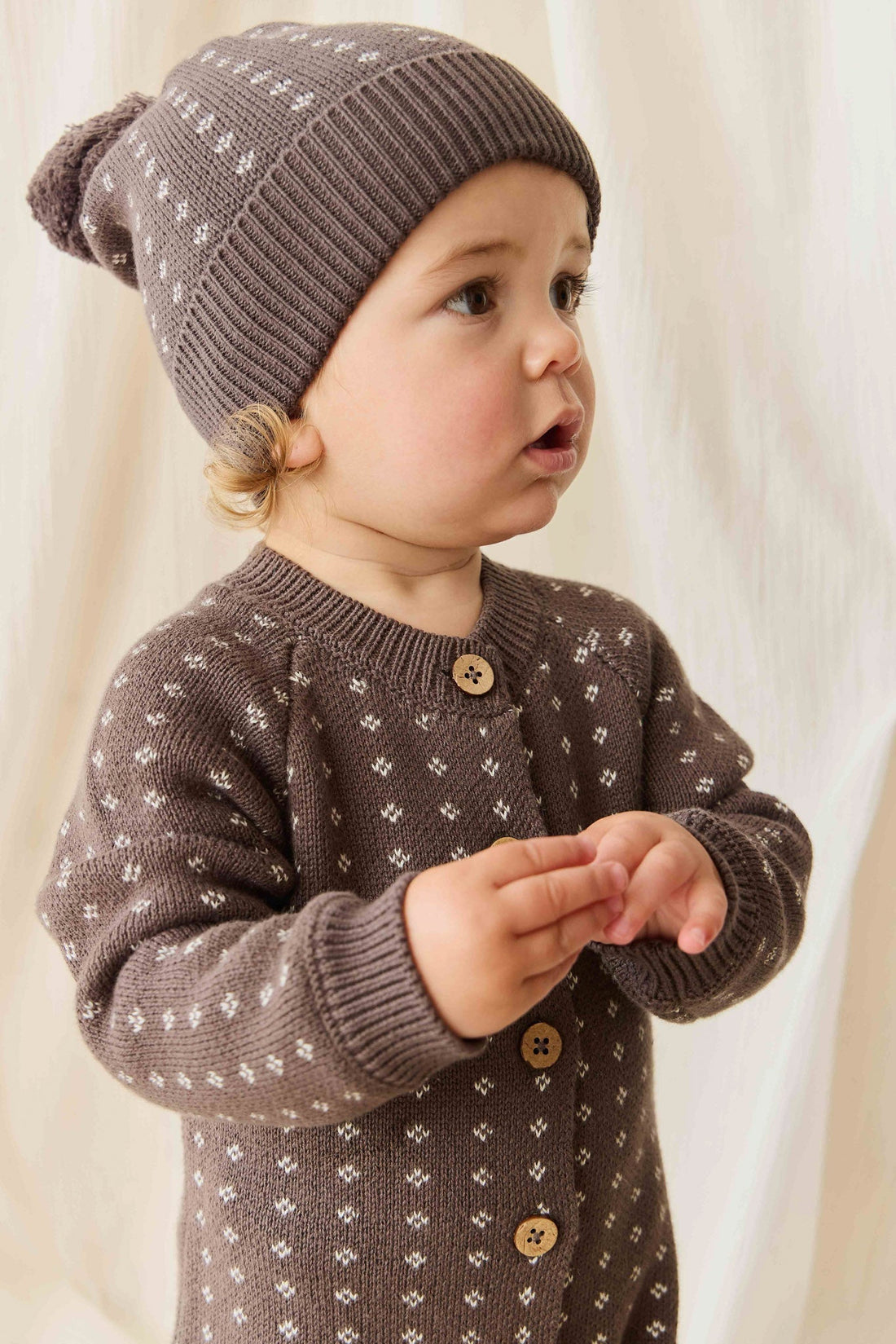Dorian Beanie - Knitted Diamonds Coffee Childrens Beanie from Jamie Kay USA