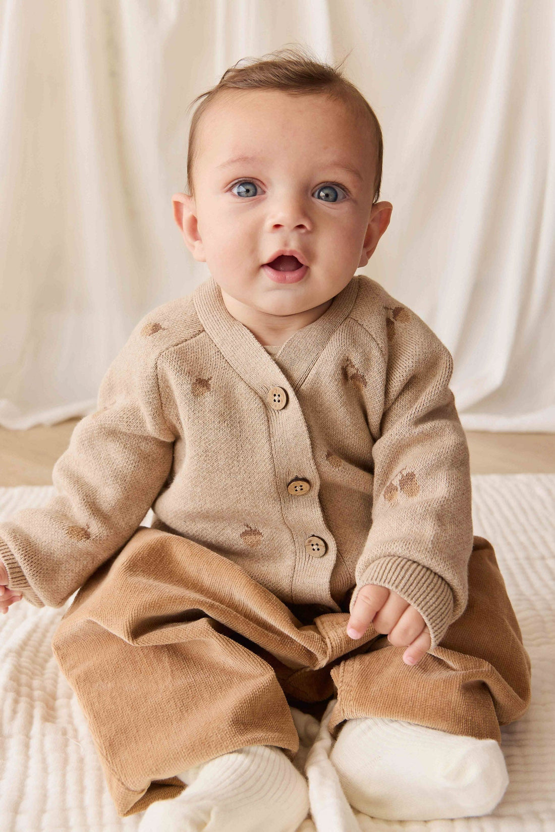 Easton Cardigan - Forest Acorns Cashew Marle Childrens Cardigan from Jamie Kay USA