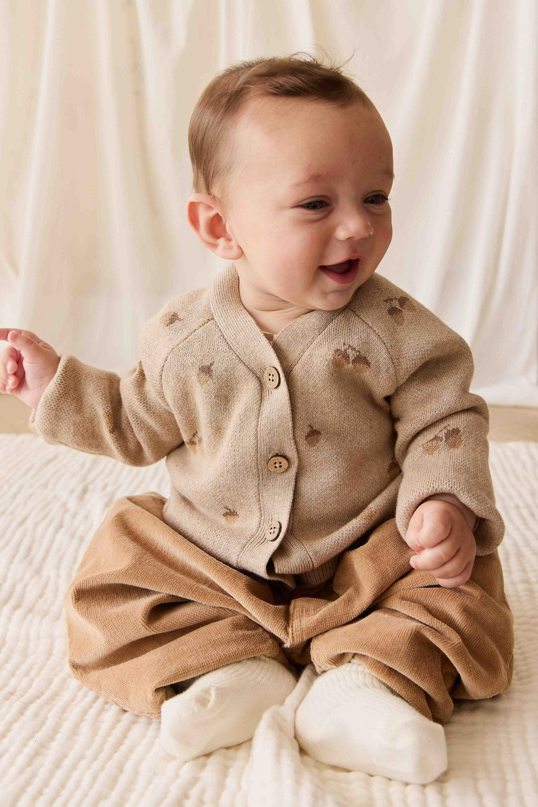Easton Cardigan - Forest Acorns Cashew Marle Childrens Cardigan from Jamie Kay USA