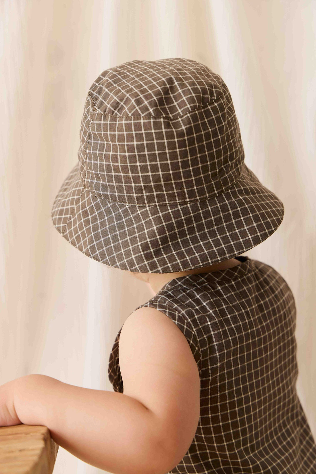 Organic Cotton Bucket Hat - Coffee Grid Childrens Hat from Jamie Kay USA