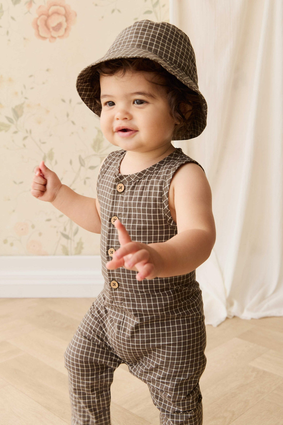 Organic Cotton Milo Jumpsuit - Coffee Grid Childrens Jumpsuit from Jamie Kay USA