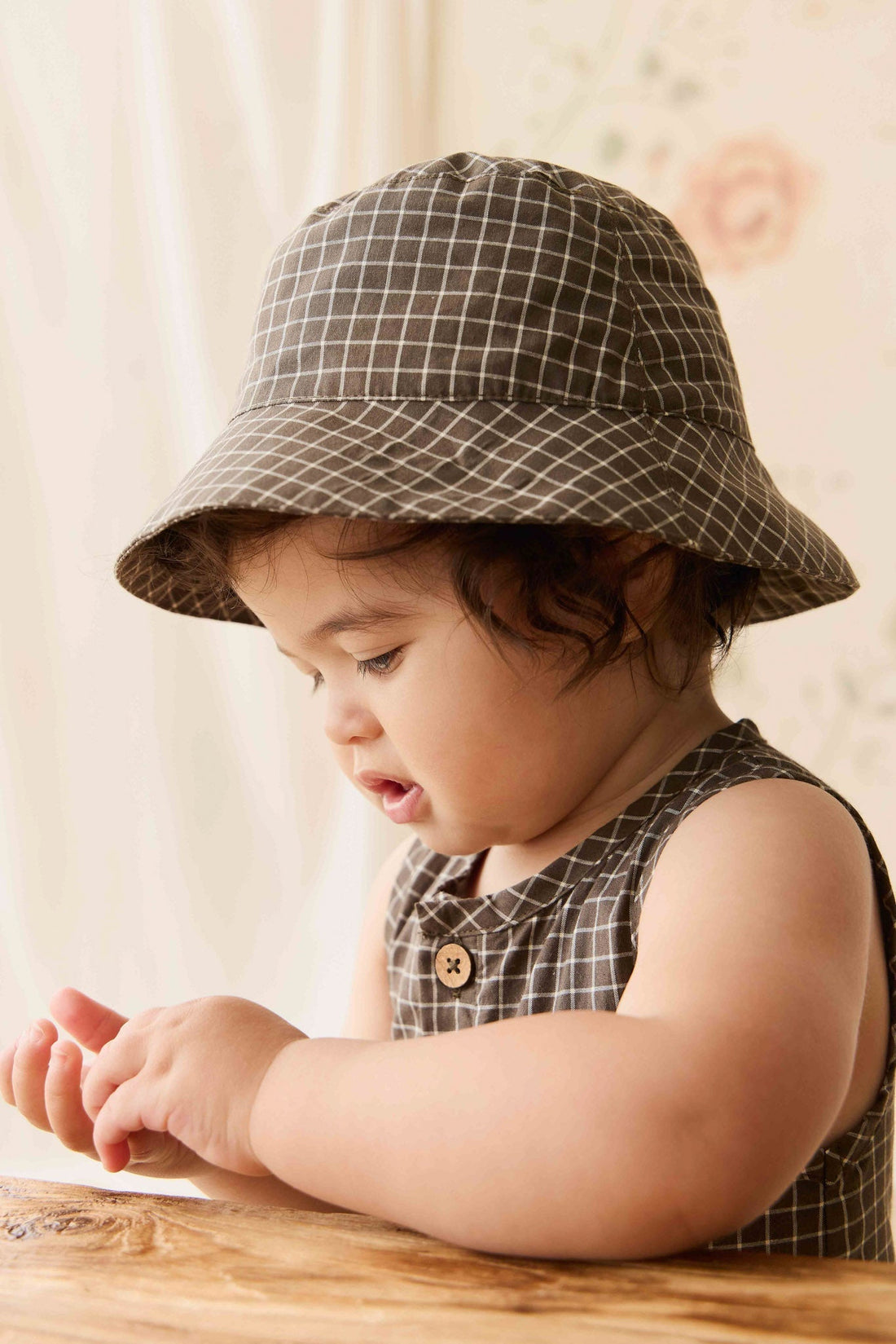 Organic Cotton Bucket Hat - Coffee Grid Childrens Hat from Jamie Kay USA