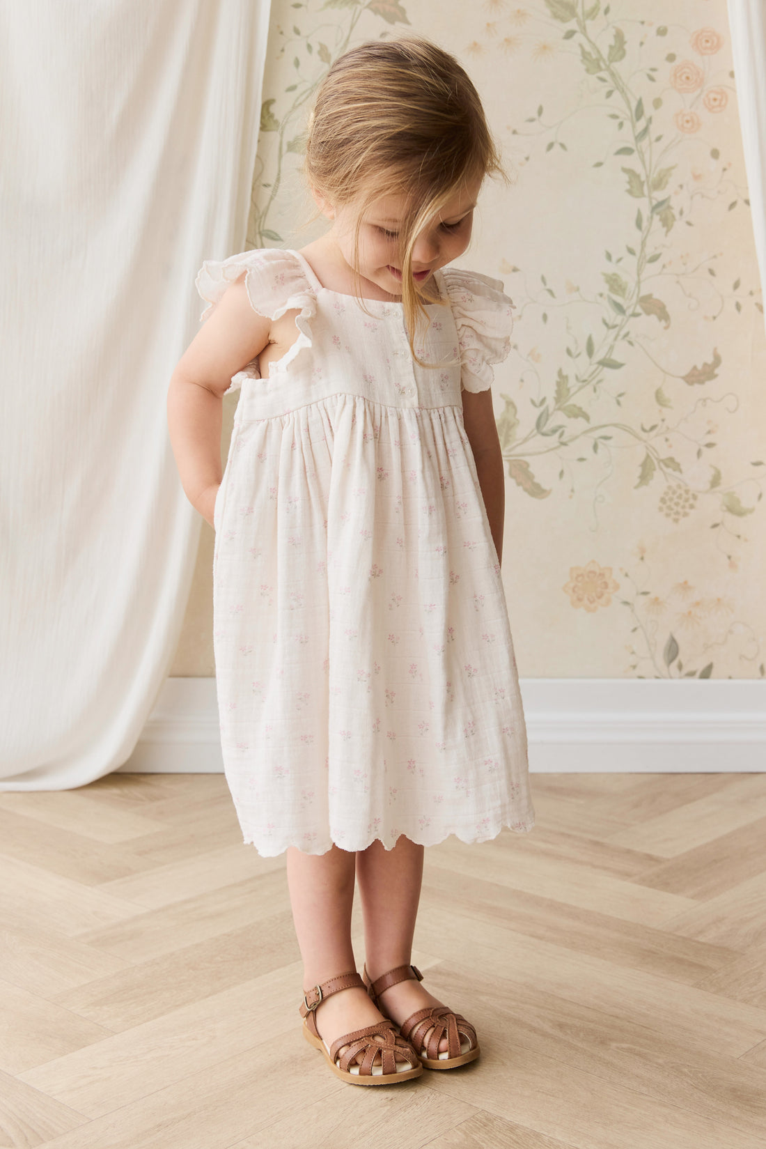 Organic Cotton Muslin Annalise Dress - Pauline Pink Childrens Dress from Jamie Kay USA