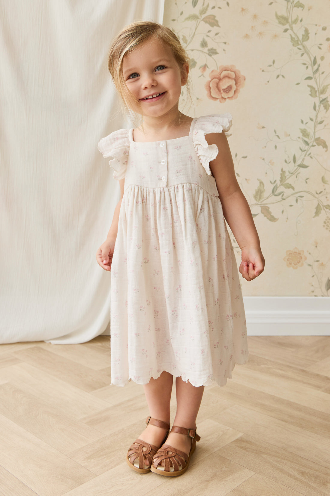 Organic Cotton Muslin Annalise Dress - Pauline Pink Childrens Dress from Jamie Kay USA