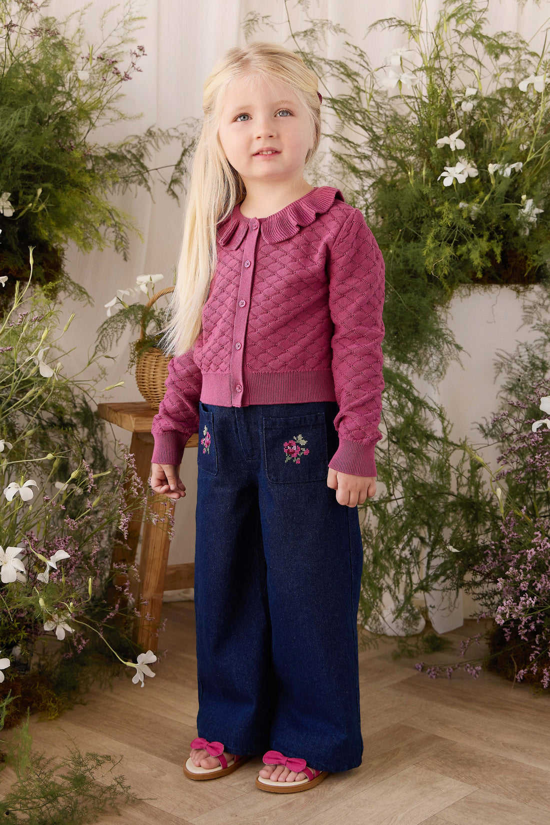 Ines Pant - Deep Sea Denim Orchid Rose Childrens Pants from Jamie Kay USA
