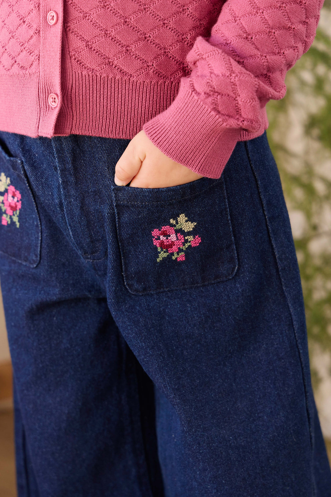 Ines Pant - Deep Sea Denim Orchid Rose Childrens Pants from Jamie Kay USA