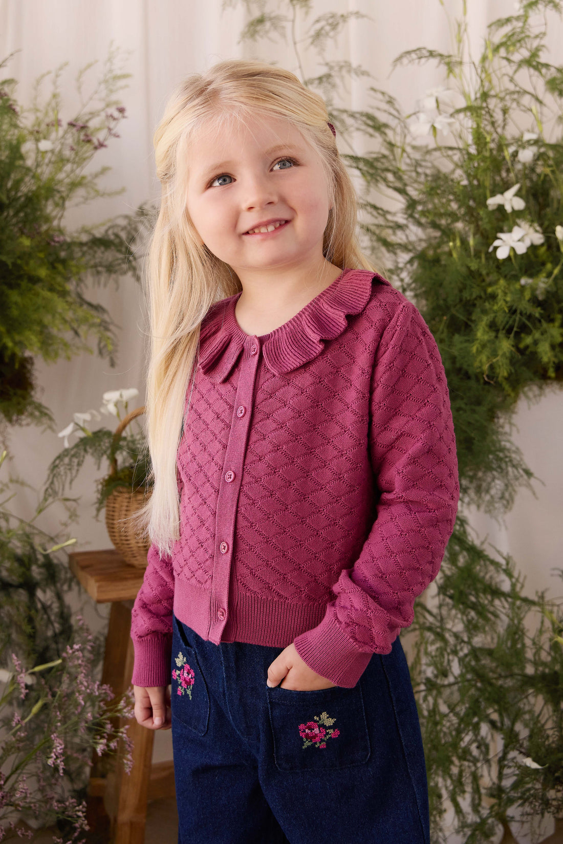Alison Cardigan - Raspberry Wine Childrens Cardigan from Jamie Kay USA