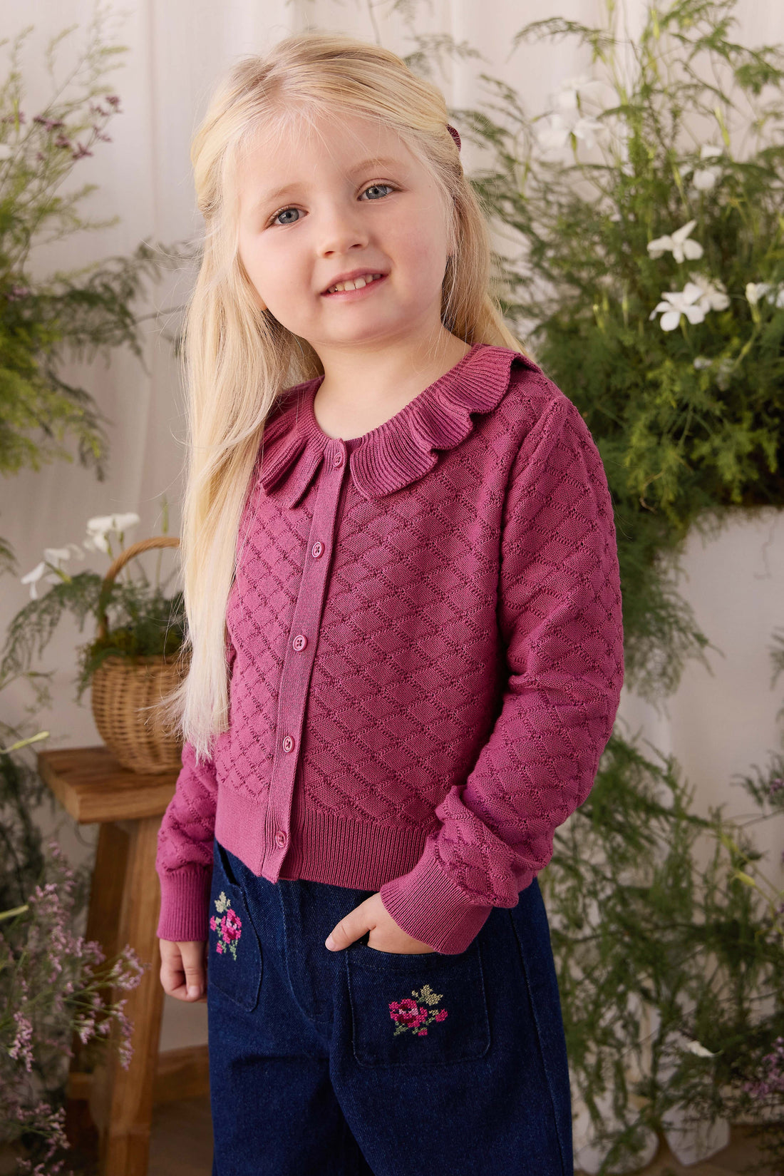 Ines Pant - Deep Sea Denim Orchid Rose Childrens Pants from Jamie Kay USA