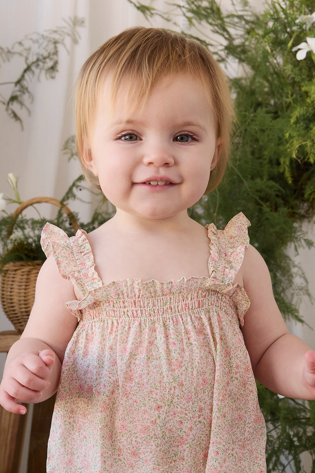 Organic Cotton Catalina Playsuit - Flora Pink Childrens Playsuit from Jamie Kay USA
