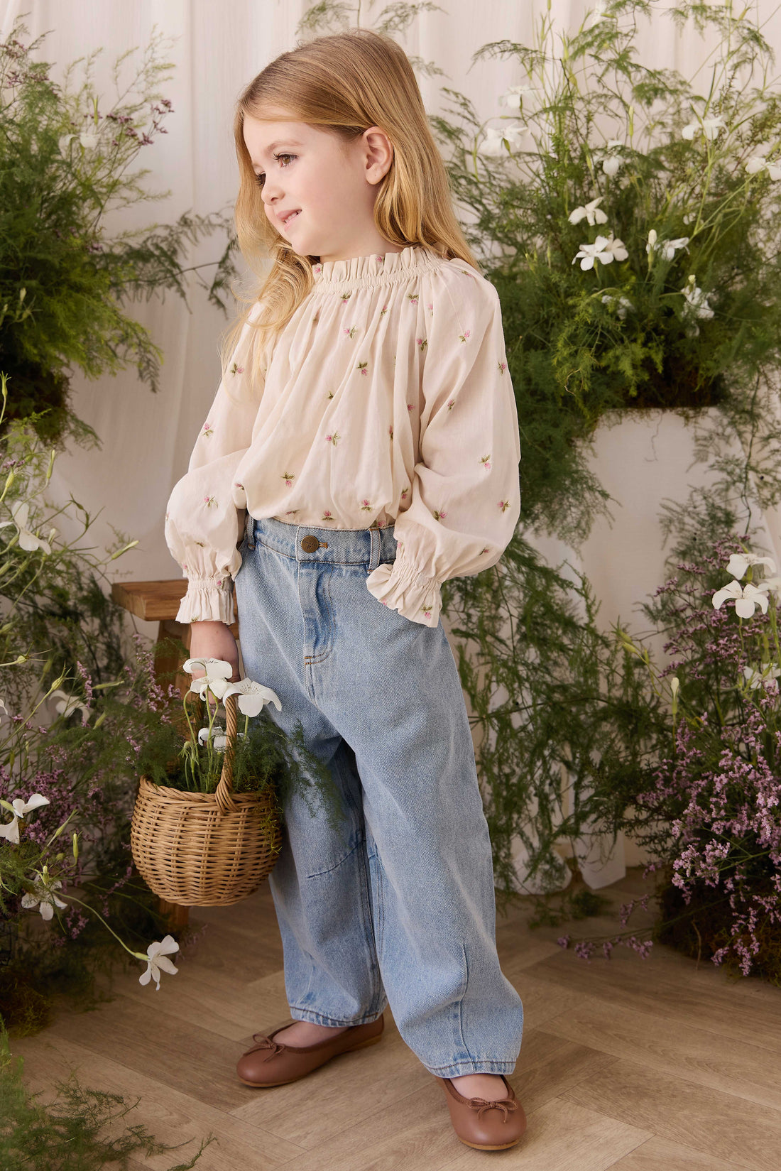 Organic Cotton Acacia Blouse - Rosebud Egret Childrens Top from Jamie Kay USA