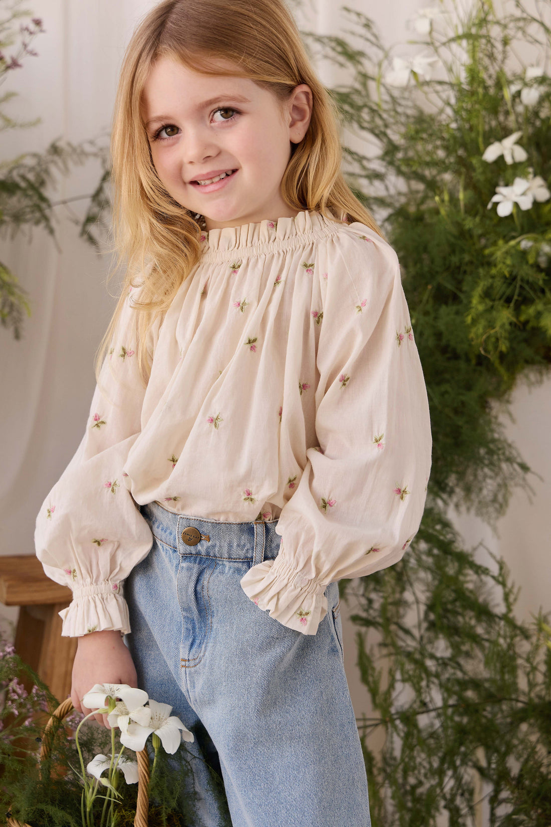 Organic Cotton Acacia Blouse - Rosebud Egret Childrens Top from Jamie Kay USA
