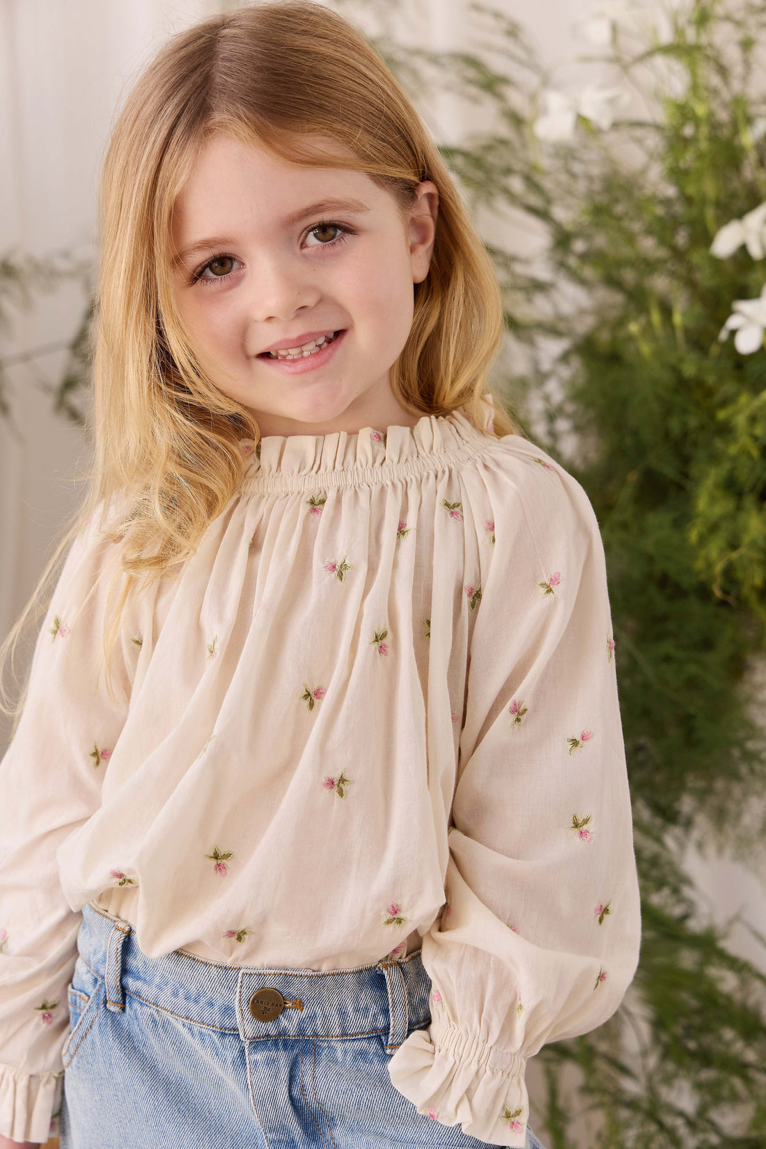 Organic Cotton Acacia Blouse - Rosebud Egret Childrens Top from Jamie Kay USA