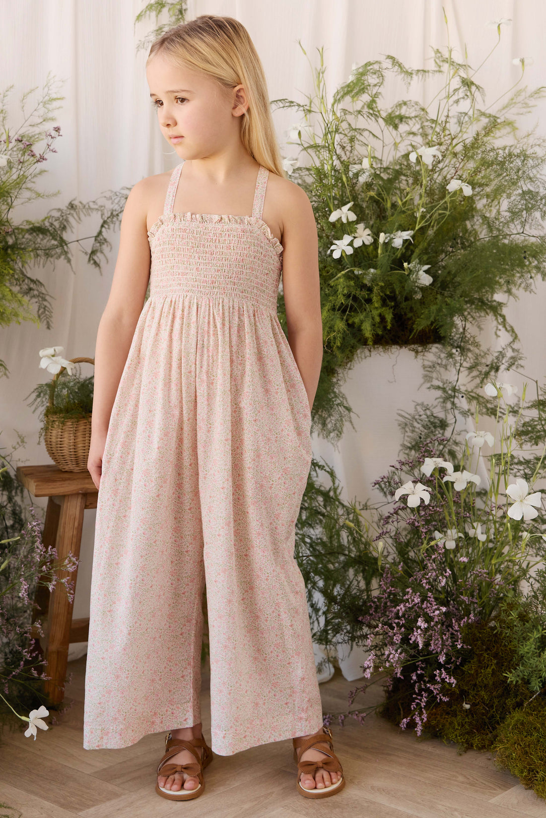 Organic Cotton Arabella Jumpsuit - Flora Pink Childrens Onepiece from Jamie Kay USA