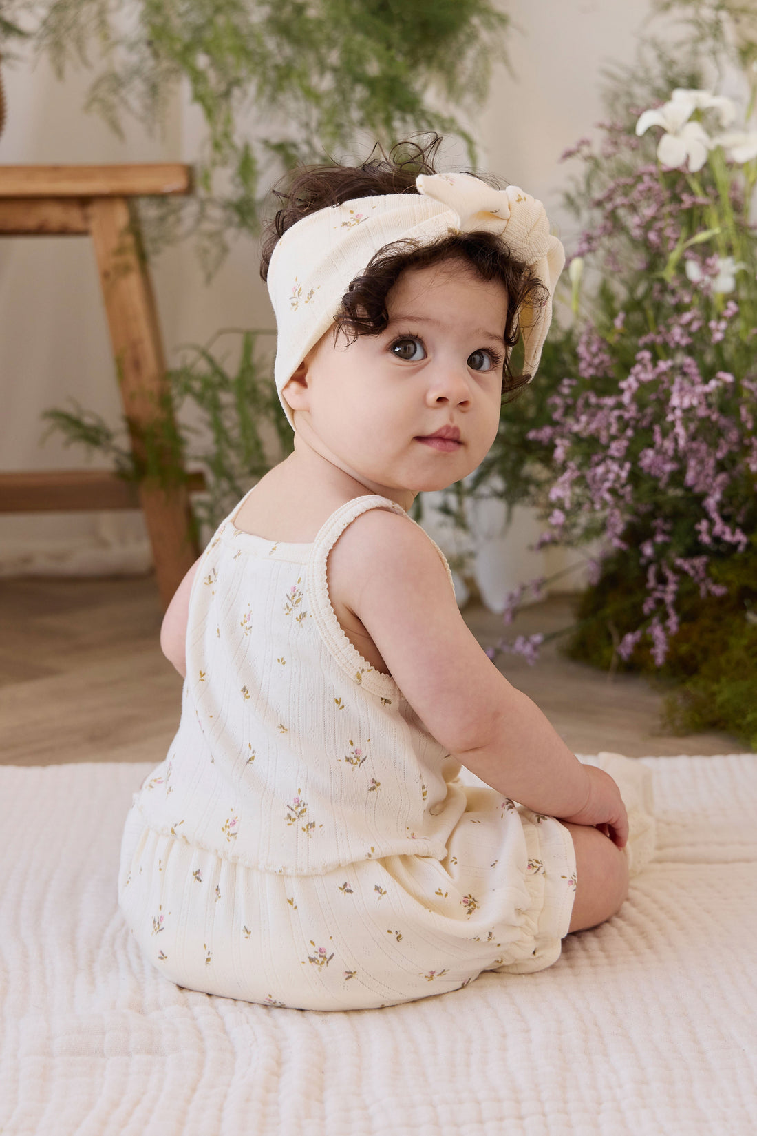Organic Cotton Pointelle Headband - Dina Antique Childrens Headband from Jamie Kay USA