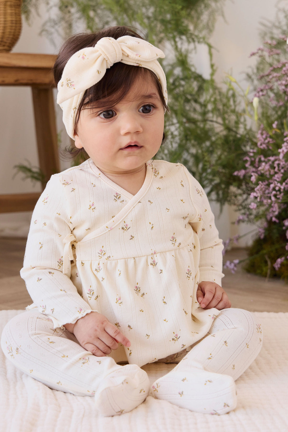 Organic Cotton Pointelle Footed Pant - Dina Antique Childrens Pant from Jamie Kay USA