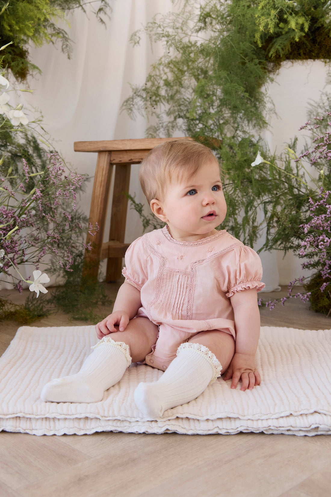 Organic Cotton Misty Playsuit - Shell Pink Childrens Playsuit from Jamie Kay USA