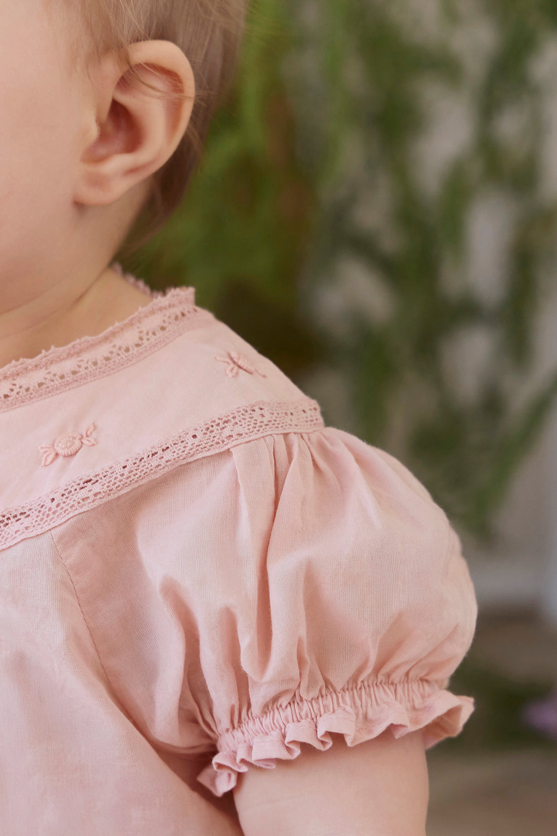 Organic Cotton Misty Playsuit - Shell Pink Childrens Playsuit from Jamie Kay USA