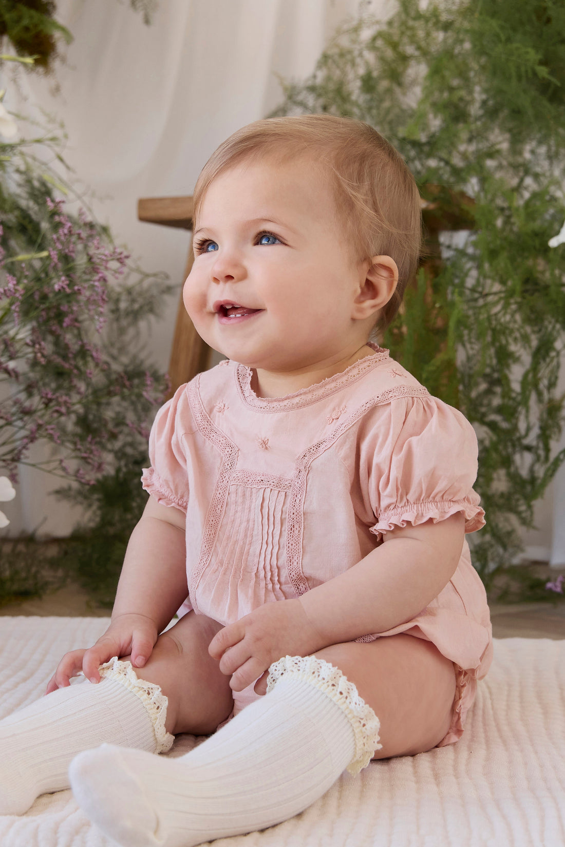 Organic Cotton Misty Playsuit - Shell Pink Childrens Playsuit from Jamie Kay USA