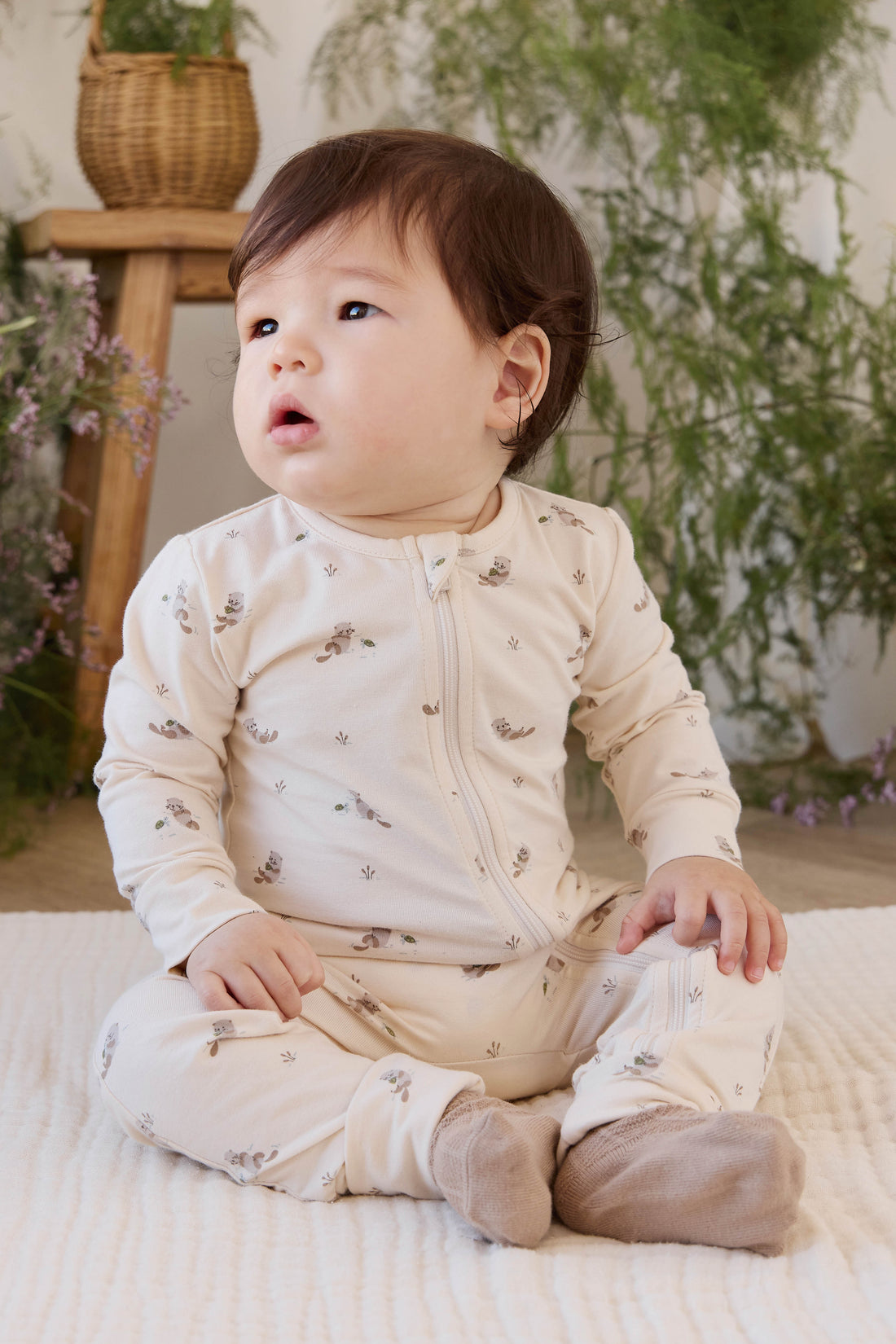 Organic Cotton Jude Onepiece - Otter Buddies Tofu Childrens Onepiece from Jamie Kay USA