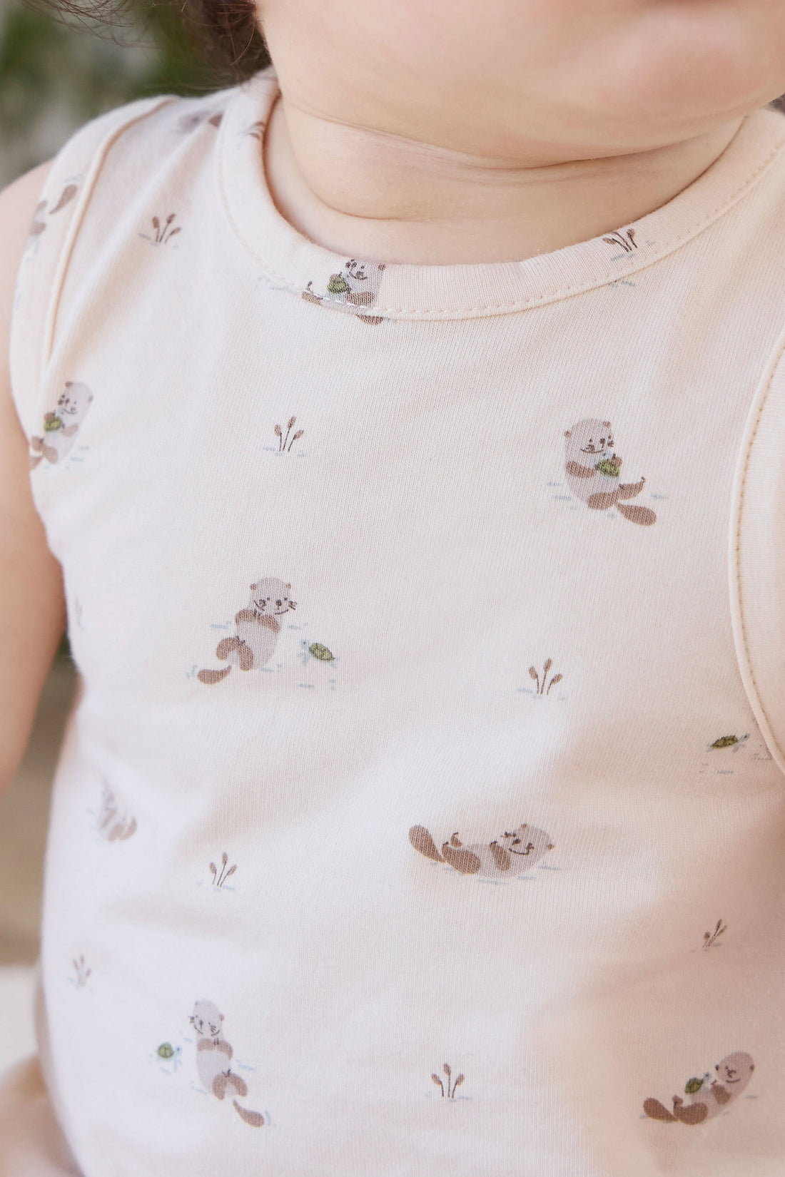 Organic Cotton Lionel Playsuit - Otter Buddies Tofu Childrens Playsuit from Jamie Kay USA