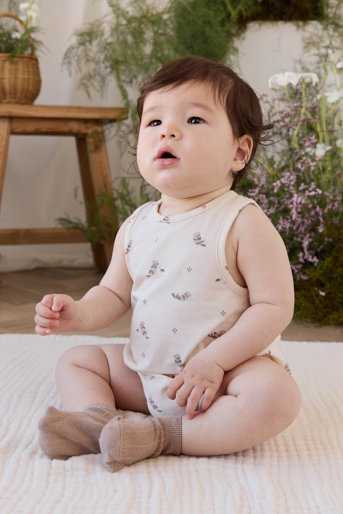 Organic Cotton Lionel Playsuit - Otter Buddies Tofu Childrens Playsuit from Jamie Kay USA