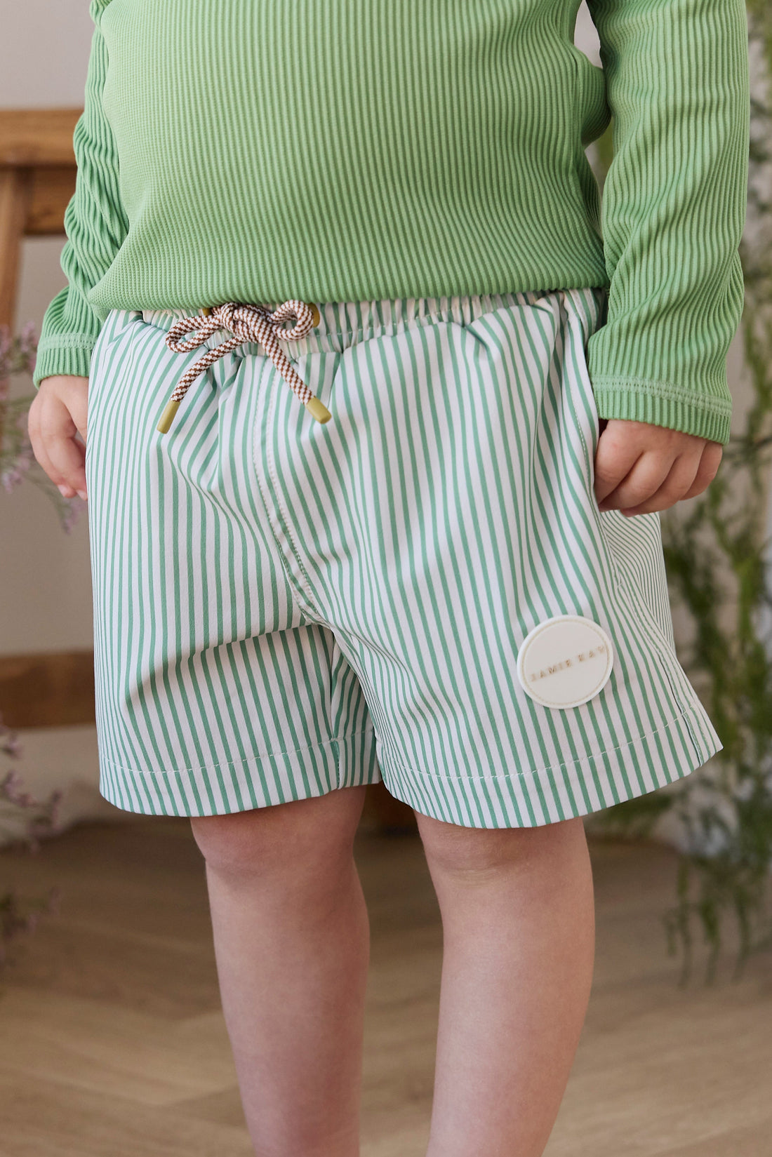 Wyatt Board Short - Snow Pea Stripe Childrens Swimwear from Jamie Kay USA