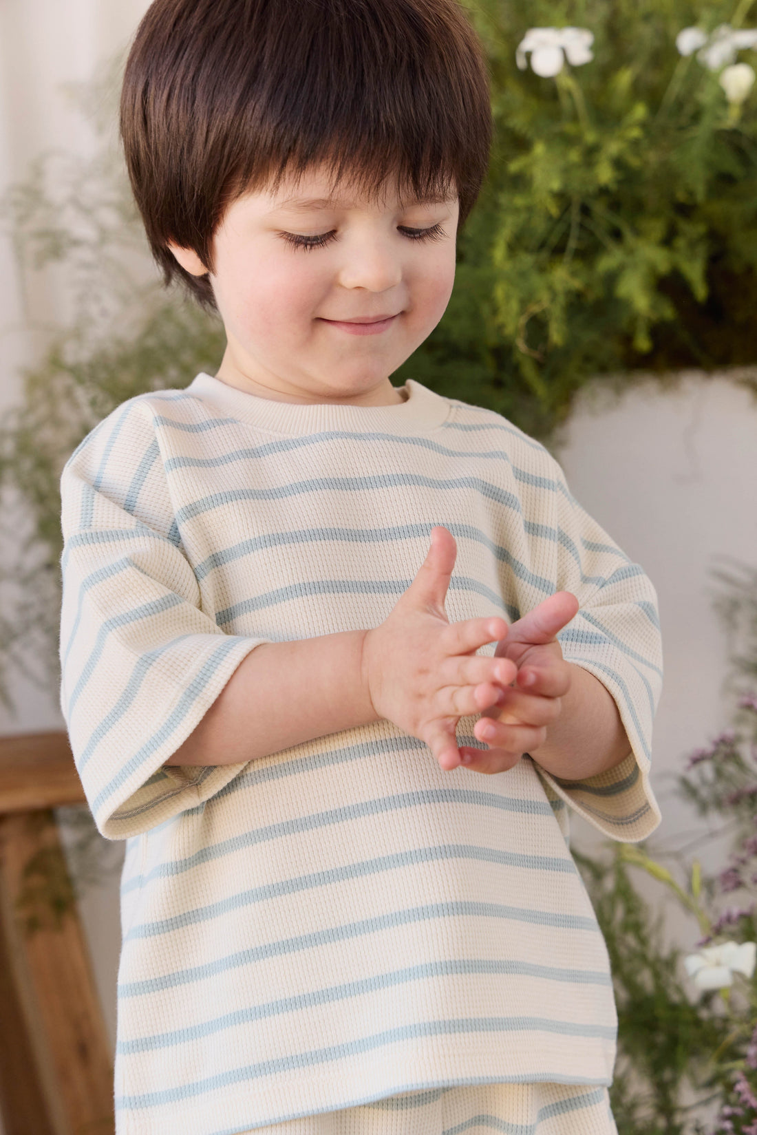Organic Cotton Waffle Leith Tee - James Stripe Reef/Cloud Childrens Top from Jamie Kay USA